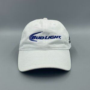 Adidas Cap White Bud Light Blue/Black Logo Strapback 3 Bars Hat